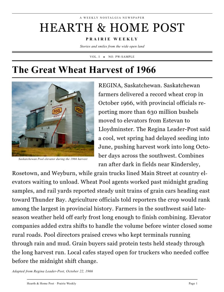 Prairie Weekly sample front page